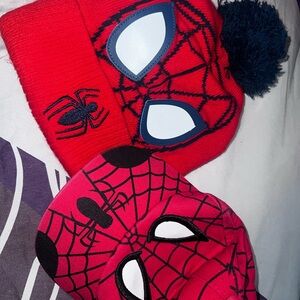 Red Kids Spider Web Beanie and Mask Costume Set